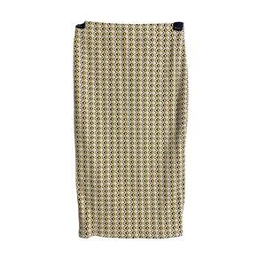 Zara Knit Skirt Womens Small Yellow Geometric Print Midi Pencil Bandage Pin Up